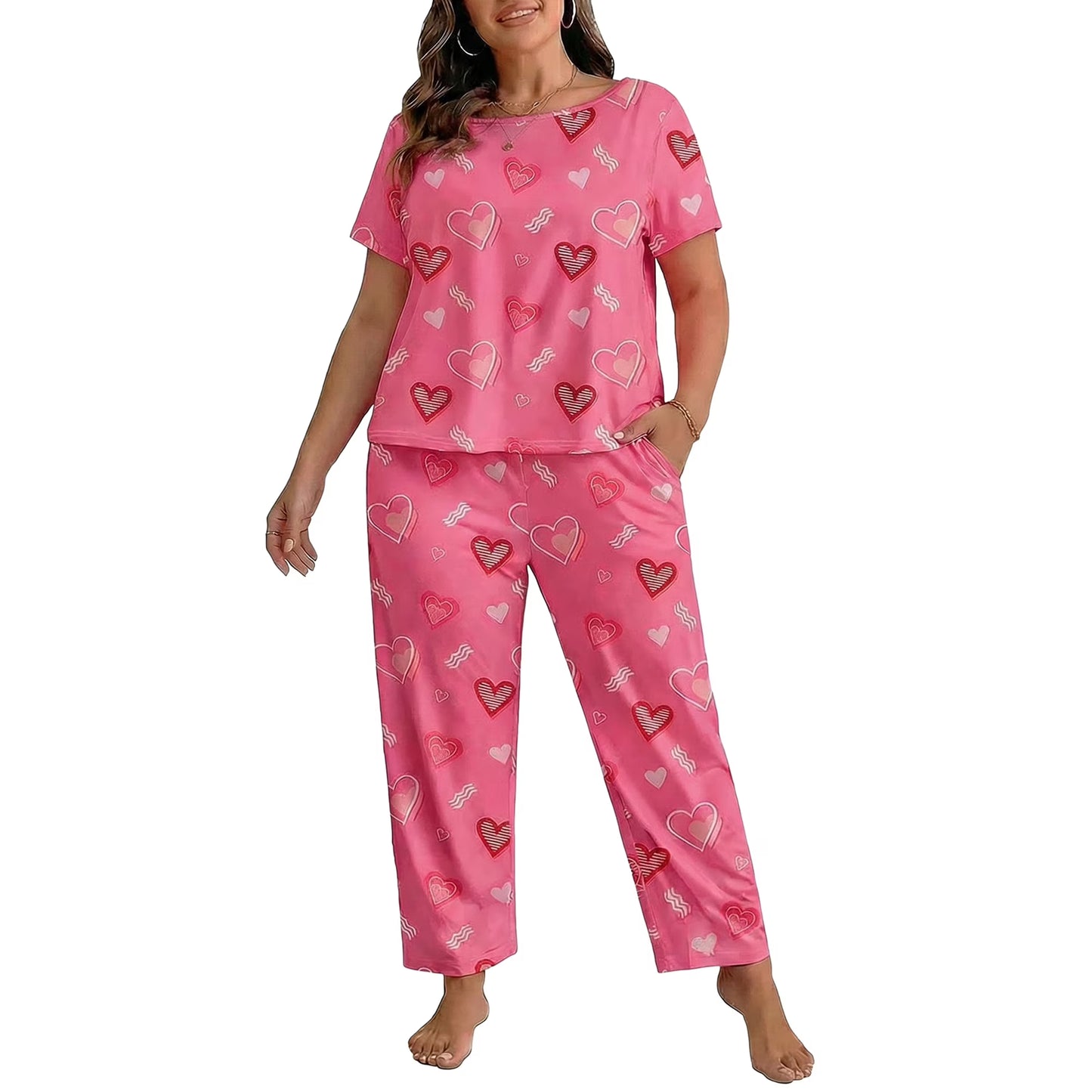 ValueVibe Plus Size Women Pajama Sets 2 Piece Short Sleeve - 1678