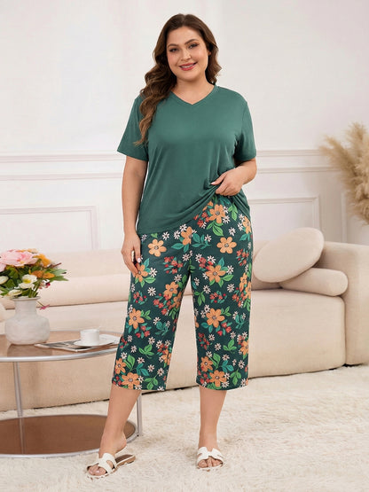 ValueVibe Plus Size Short Sleeve Pajama Sets 1617