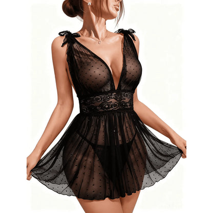 ValueVibe Lingerie for Women Sexy Polka Dots Lace Nighty - 1646