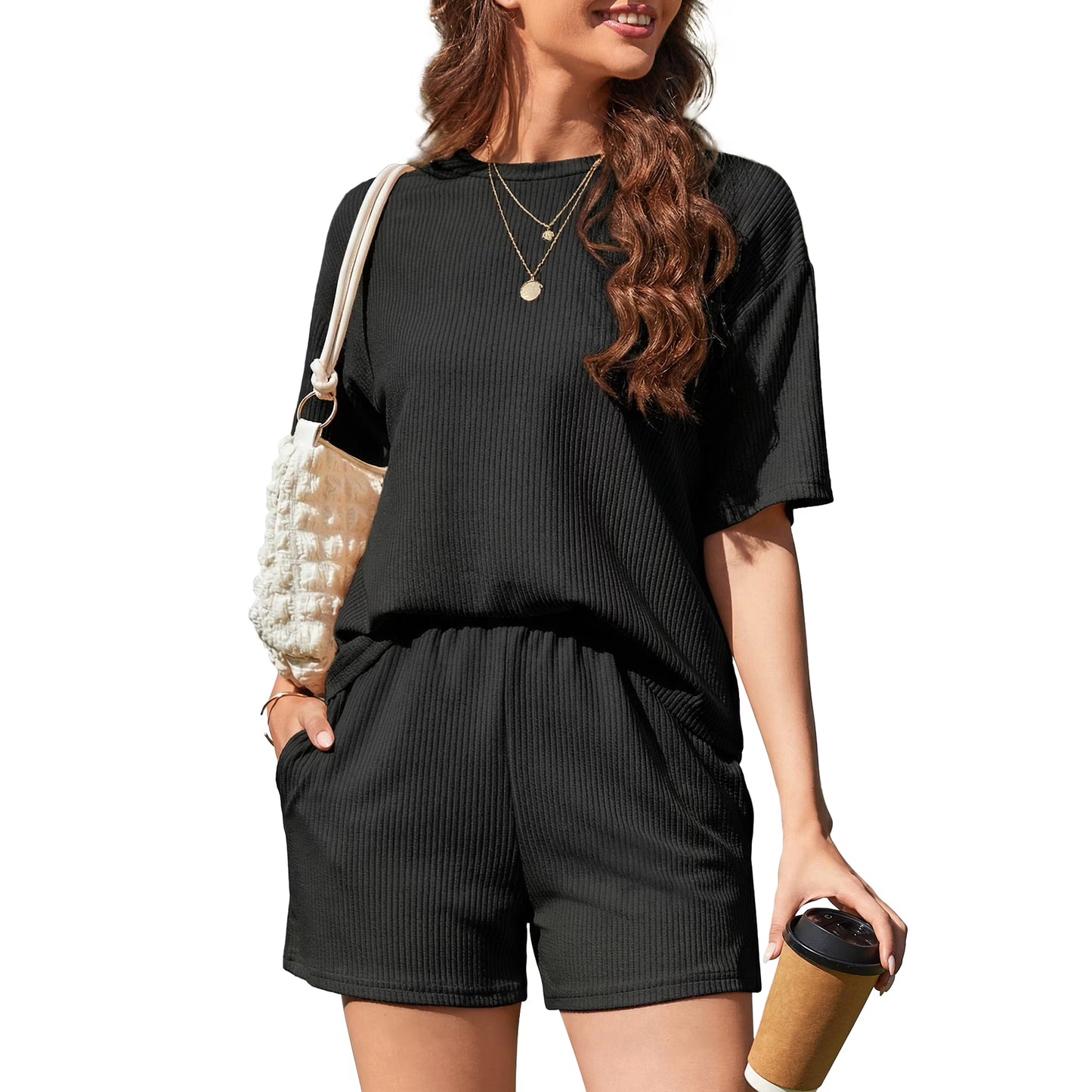 ValueVibe 2 Piece Lounge Sets for Women Short Sleeve Outfit Sets - 1658