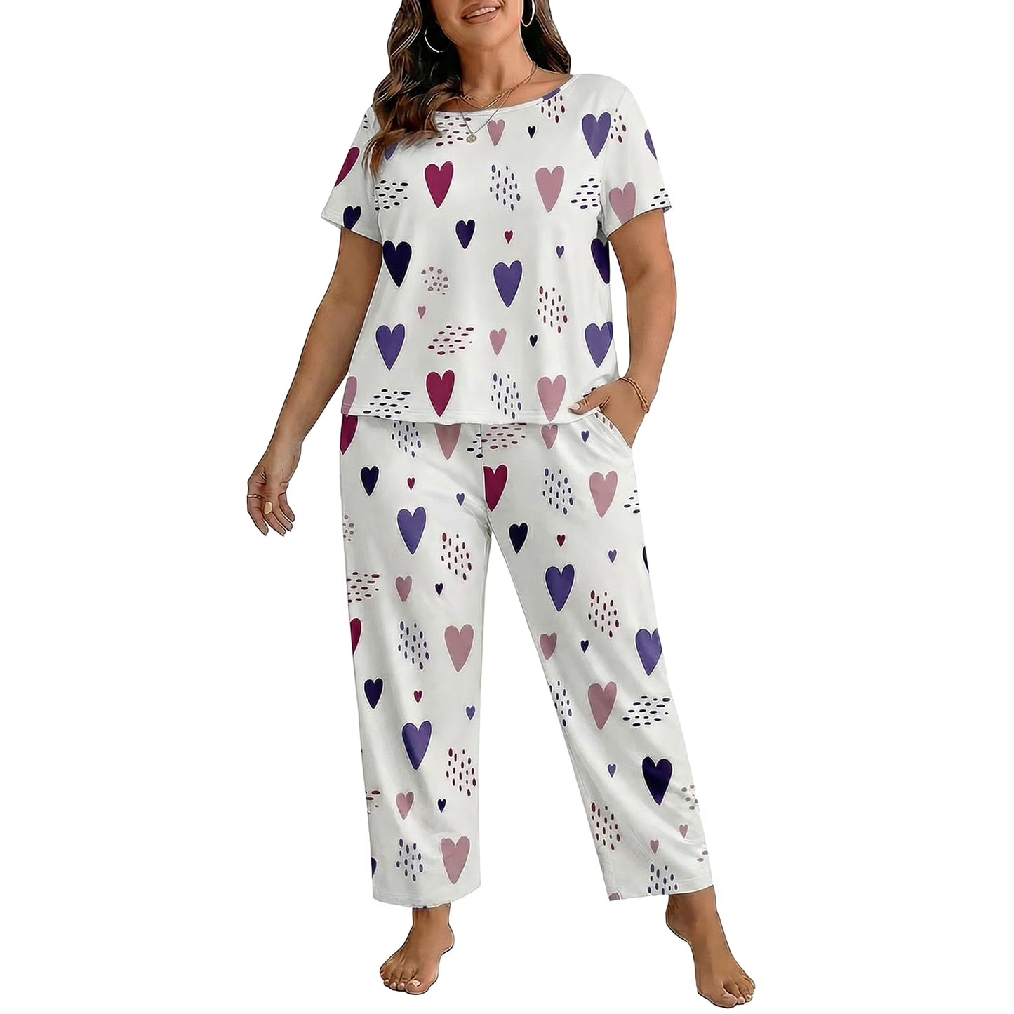 ValueVibe Plus Size Women Pajama Sets 2 Piece Short Sleeve - 1678