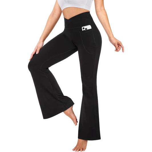 ValueVibe Women V Cross Flare Yoga Pants with Pockets 1555